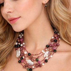 Collana Multifilo Tormalina E Perle Naturali