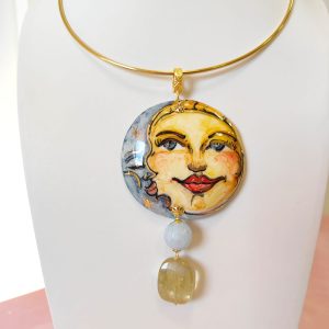 Collana Sole E Luna In Ceramica Di Caltagirone Dipinta A Mano