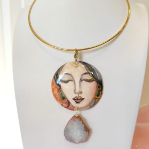 Collana Volto Dipinto E Drusa - Creazione In Ceramica