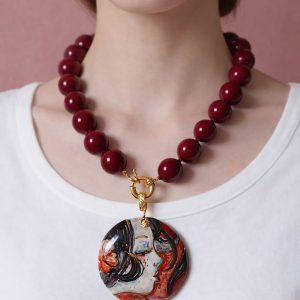 Collana Balls E Volto Donna In Ceramica Dipinta A Mano