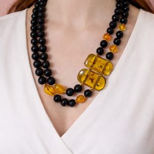 Collana Onice E Ambra Miele | Eleganza Artigianale