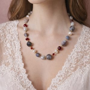 Collana Agata Botswana E Perle Naturali