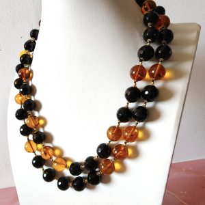 Collana Onice Ambra A Due Fili Artigianale