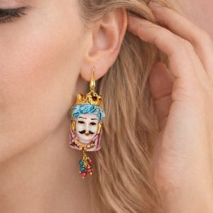 Orecchini Teste Di Moro Siciliane In Ceramica Dipinta A Mano