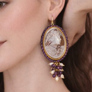 Cammeo Sardonico Con Ametista In Orecchini Pendenti Artigianali