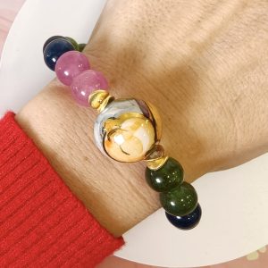 Bracciale Tormalina E Ceramica Siciliana Con Limoni E Melograno