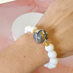 Bracciale Agata E Ceramica Dipinta Con Riporti In Oro