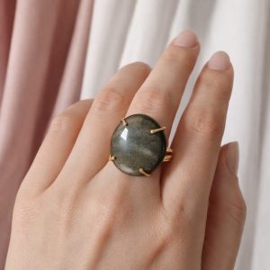 Anello Regolabile Ossidiana Dorata Ispirato Alla Forza Interiore