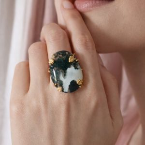 Anello Agata Muschiata Naturale – Un Paesaggio Da Indossare