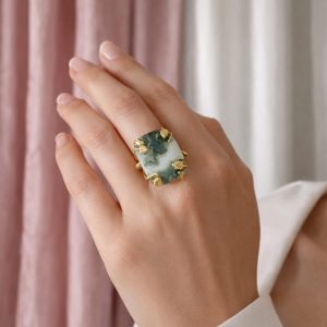 Anello Agata Muschiata Regolabile Ispirato Alla Natura