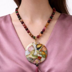 Collana In Tormalina Con Ciondolo Artistico Dipinto A Mano