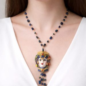 Collana Con Testa Di Moro E Sodalite - Arte Siciliana Artigianale