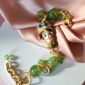 Bracciale Peridoto Testa Di Moro In Ceramica - Artigianato Siciliano