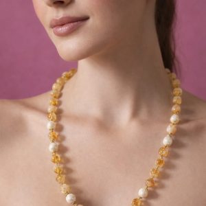Collana Quarzo Citrino E Perle Naturali - Fascino Artigianale