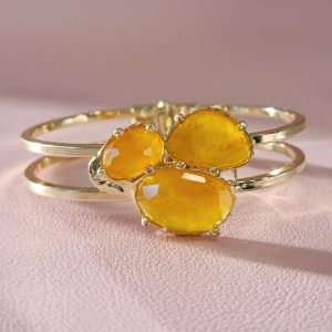 Bracciale Rigido Con Quarzo In Ottone Dorato