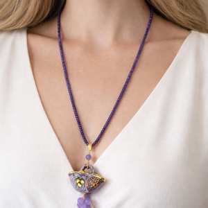 Collana Siciliana Con Agata E Ciondolo In Ceramica Dipinta