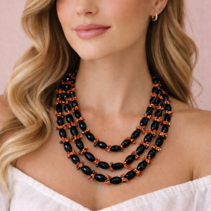 Collana Onice Corallo Multifilo – Gioiello Artigianale Unico