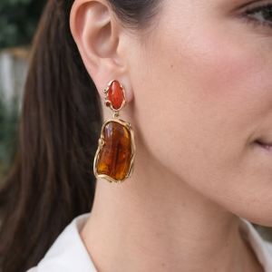 Orecchini Ambra Naturale E Corallo – Riflessi Caldi Artigianali