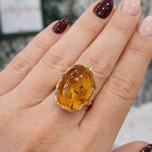 Anello Ambra E Argento Dorato – Eleganza Naturale Artigianale