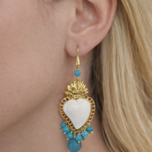 Orecchini Cuori Sacri Bianchi Con Giada - Eleganti E Luminosi