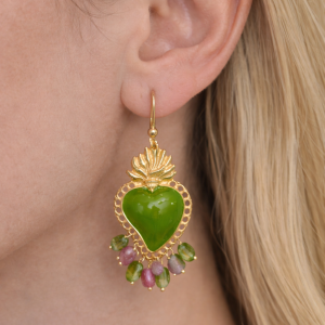 Orecchini Cuori Sacri Verdi Con Prehnite E Quarzo