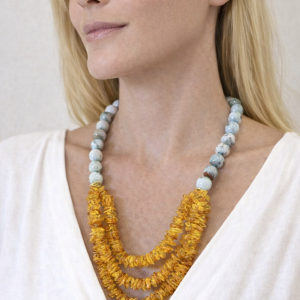 Collana Larimar E Ambra Naturale - Scenografica Da Décolleté