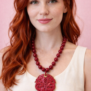 Collana In Agata Con Mandala In Giada Intagliata