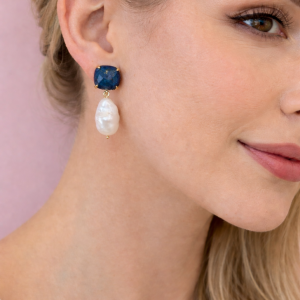 Orecchini Lapis E Perle Barocche Naturali Pendenti