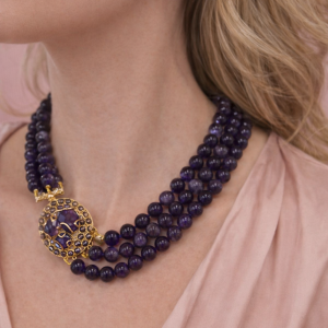 Collana Multifilo Ametista Con Chiusura Laterale In Ottone