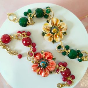 Bracciale Fiore Ceramica Dipinta a Mano Con Agata – Pezzo Unico