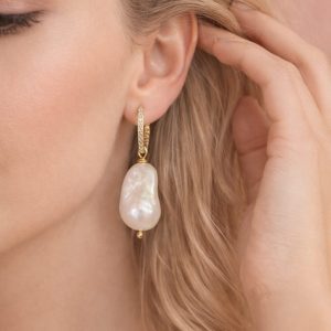 Orecchini Perle Barocche Eleganti In Argento Placcato Oro