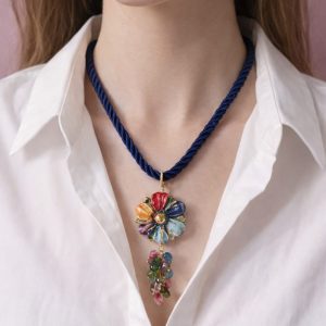 Collana Fiore Ceramica e Tormalina – Eleganza Multicolore