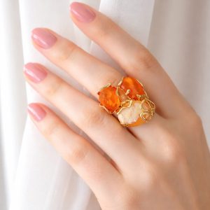 Anello Cammeo E Occhio Di Gatto In Ottone Dorato