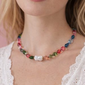 Girocollo Tormalina Multicolore e Perla – Eleganza Luminosa