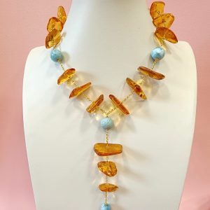 Collana Ambra Baltica E Larimar – Luce Dorata E Riflessi Caraibici