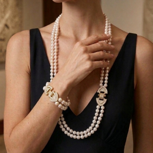 Collana E Bracciale Di Perle Eleganti Con Chiusura Gioiello