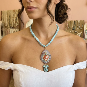 Collana Amazzonite Con Ciondolo Cuore Sacro Estraibile