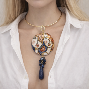 Collana Volto Donna in Ceramica di Caltagirone Dipinta a Mano