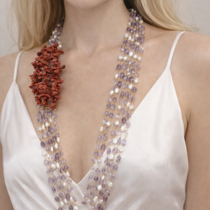 Collana Ametista Corallo E Perle – Elegante Multifilo Naturale