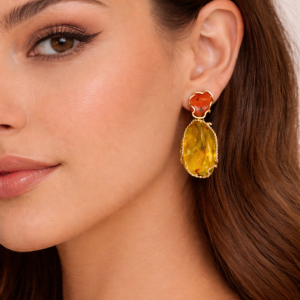 Orecchini Corallo E Ambra Dorata Naturale