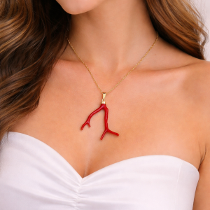 Collana Con Ciondolo Rametto Di Corallo Eleganza Mediterranea