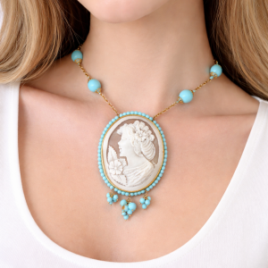 Collana Con Cammeo E Pasta Turchese Artigianale Elegante