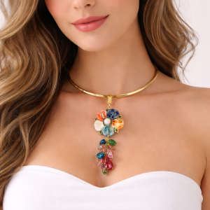 Collana Rigida Con Fiore E Tormaline Naturali