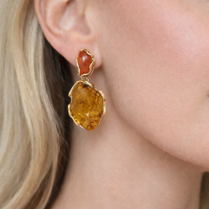 Orecchini Corallo E Ambra Baltica In Argento 925 Dorato