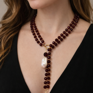 Collana Lariat Agata Borgogna – Lunga Con Perle Barocche