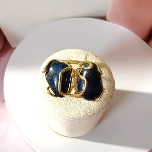Anello Lapislazzuli Regolabile in Ottone