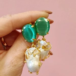 Orecchini Barocche E Occhio Di Gatto Eleganti Verdi