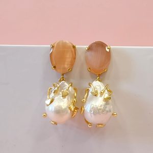 Orecchini Perle Barocche E Pietra Occhio Di Gatto