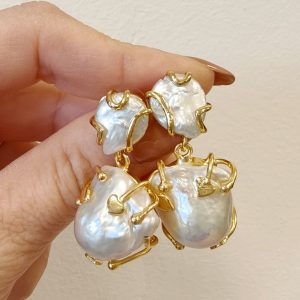 Orecchini Perle Naturali Dorati Stile Elegante E Moderno