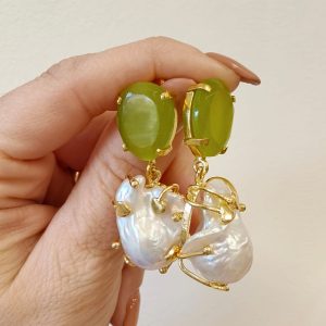 Orecchini Occhio Di Gatto E Perla Barocca Naturale